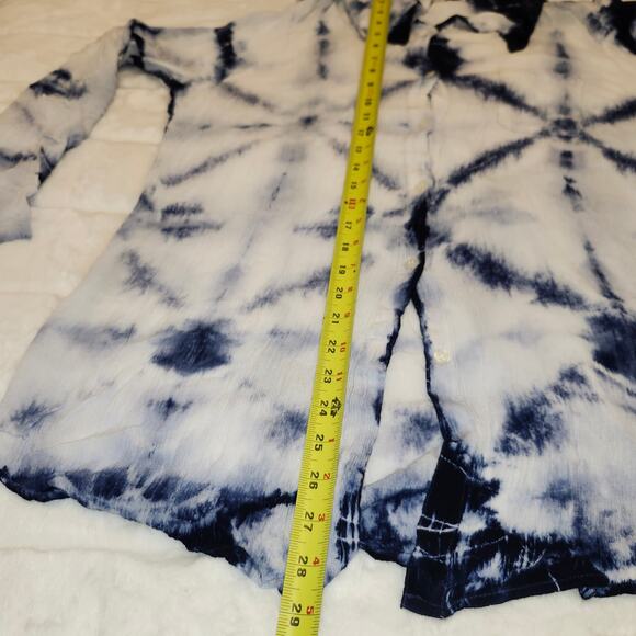 Green Dragon Women's Blue and White Tie Dye Longsleeve Button Up Top Size Large - Picture 9 of 9